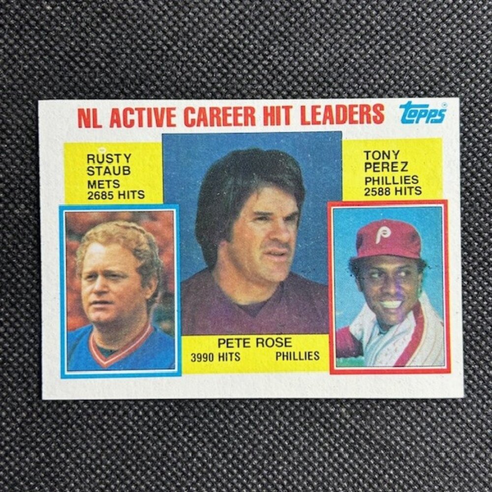 1984 Topps NL Active Career Hit Leaders Baseball Card #702 Pete Rose Perez Staub